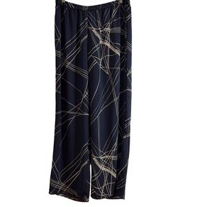 Draper's & Damon's Petites Wide Leg Pants Women PL Navy Blue Elastic Waist Lined